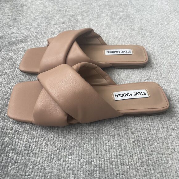 Steve Madden Shoes - Steve Madden Sandals Womens Size 6 Nude Beige Faux Leather Flats Slide Shoes
